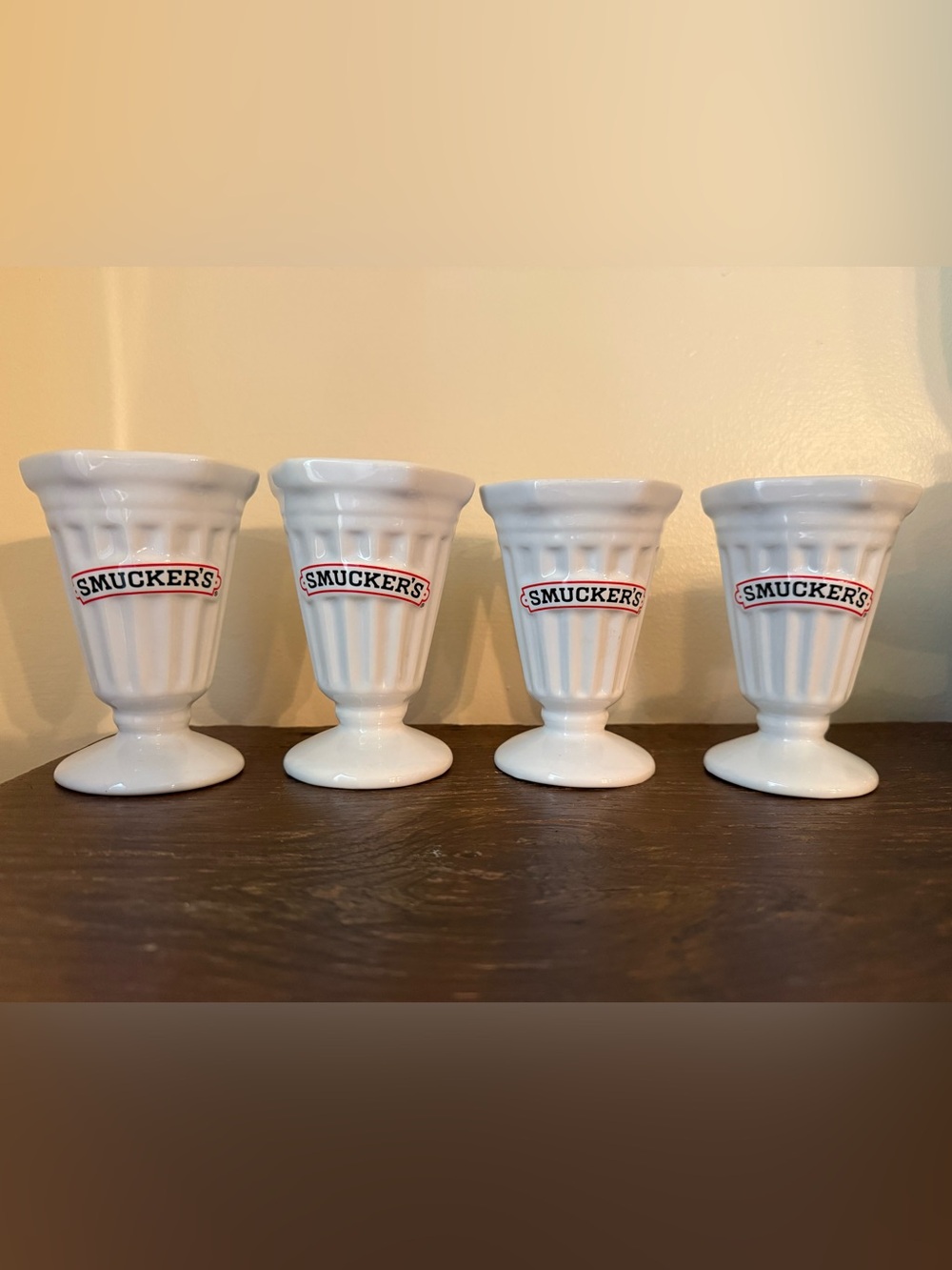 Vintage Smucker's White Ceramic Sundae Parfait Dishes- Set of 4